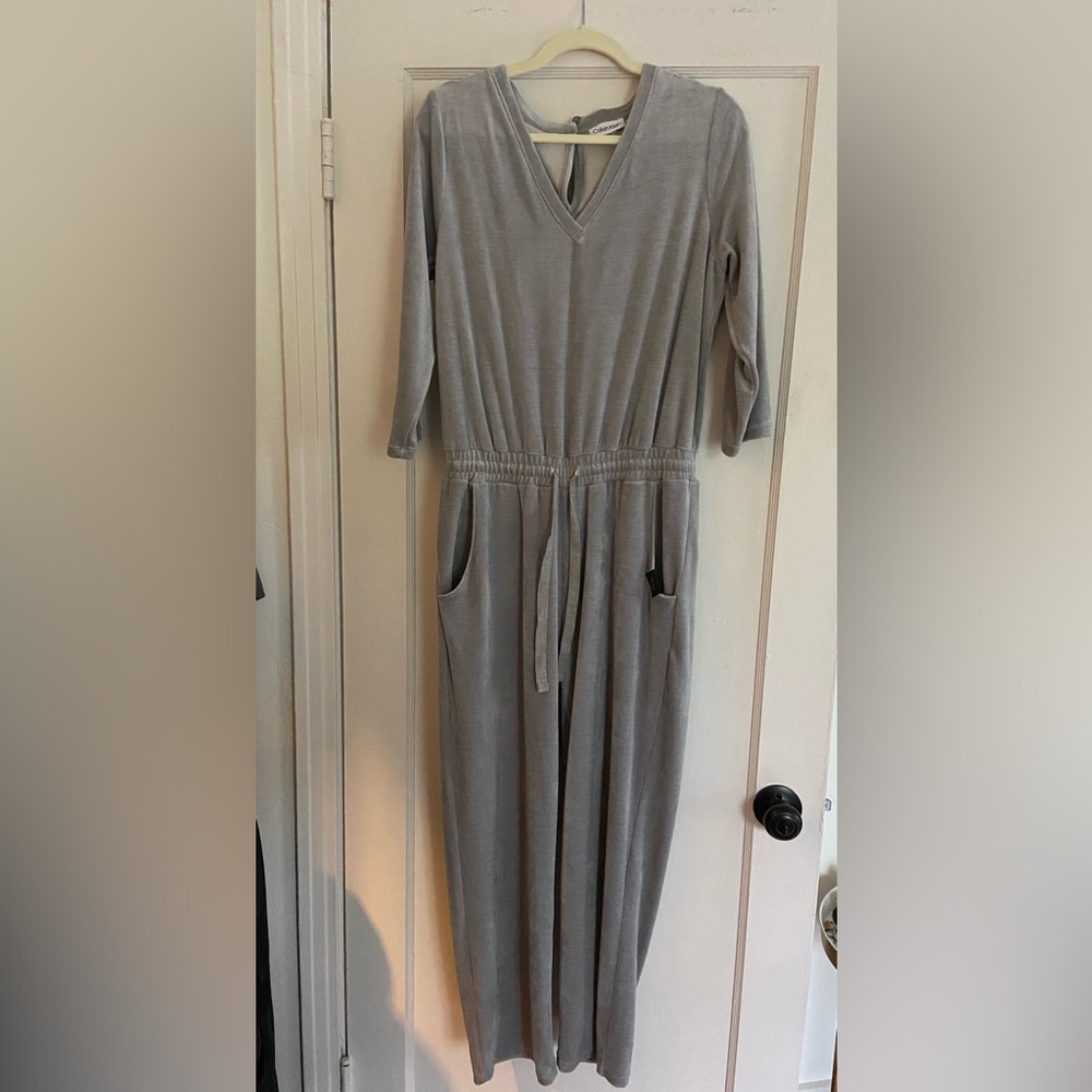 Calvin Klein Velour Grey Jumpsuit - Large